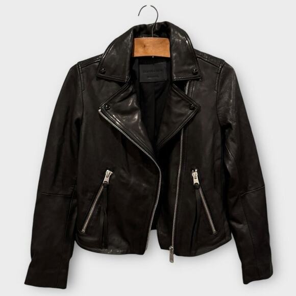 ALLSAINTS Dalby Slim Fit Leather Biker Jacket Size US/4 - Picture 6 of 12